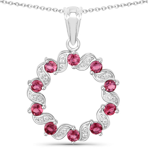 Pendentif en argent sterling de 1,30 carat en tourmaline rose et topaze blanche
