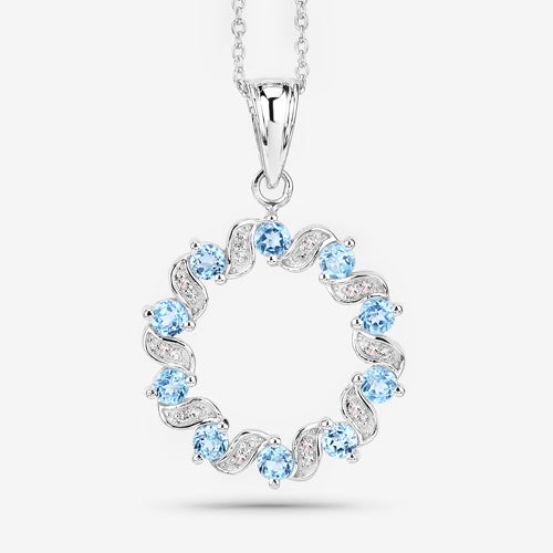 1.30 Carat Swiss Blue Topaz & White Topaz Pendant in Sterling Silver