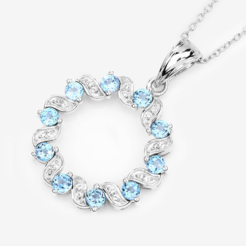 1.30 Carat Swiss Blue Topaz & White Topaz Pendant in Sterling Silver