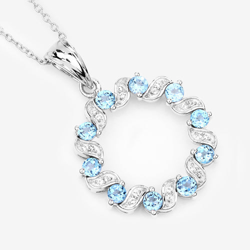 1.30 Carat Swiss Blue Topaz & White Topaz Pendant in Sterling Silver