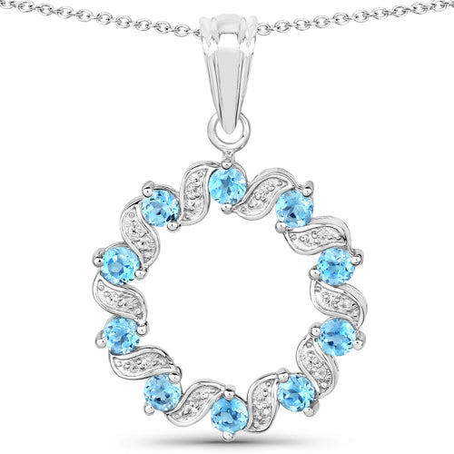 1.30 Carat Swiss Blue Topaz & White Topaz Pendant in Sterling Silver