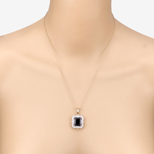 4.07 Carat Iolite and Diamond 14K Yellow Gold Pendant