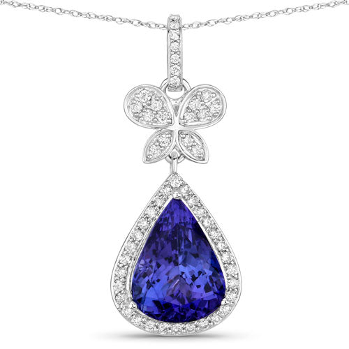 Pendentif en Tanzanite et Diamant Blanc de 5,54 Carats en Or Blanc 18K