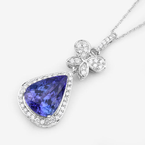 Pendentif en Tanzanite et Diamant Blanc de 5,54 Carats en Or Blanc 18K