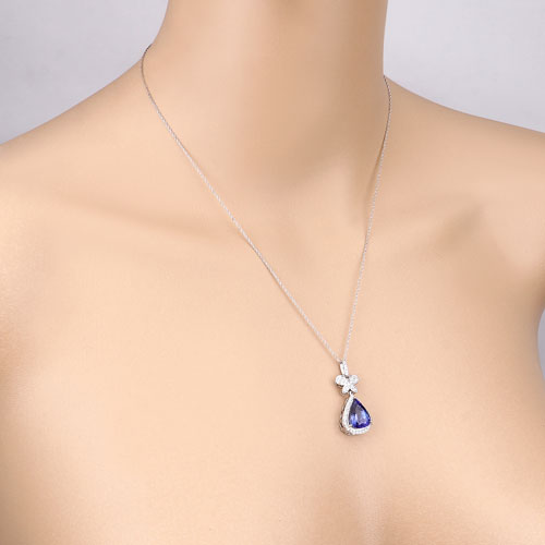 Pendentif en Tanzanite et Diamant Blanc de 5,54 Carats en Or Blanc 18K