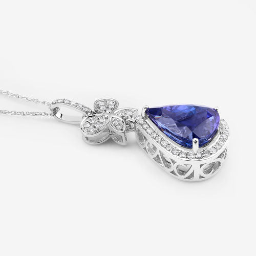 Pendentif en Tanzanite et Diamant Blanc de 5,54 Carats en Or Blanc 18K