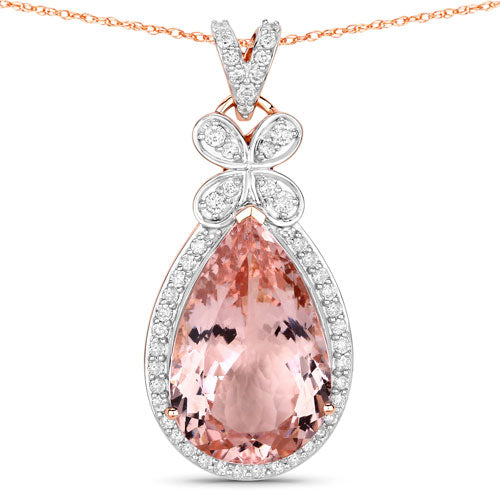 Colgante de Morganita y Diamante Blanco de 8.14 Quilates en Oro Rosa de 14K