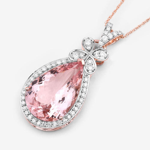 Colgante de Morganita y Diamante Blanco de 8.14 Quilates en Oro Rosa de 14K