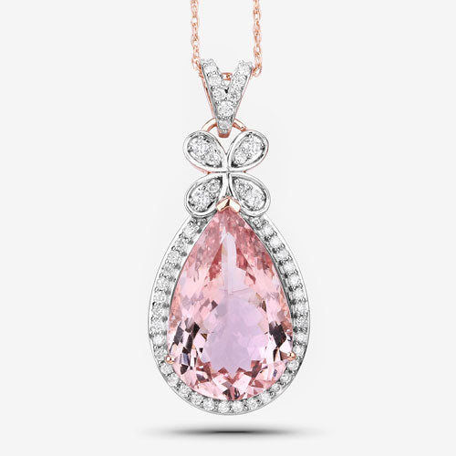 Colgante de Morganita y Diamante Blanco de 8.14 Quilates en Oro Rosa de 14K