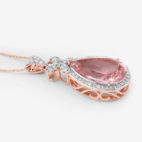 Colgante de Morganita y Diamante Blanco de 8.14 Quilates en Oro Rosa de 14K