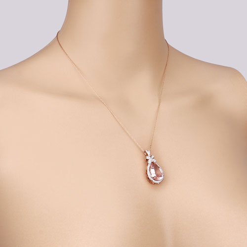 Colgante de Morganita y Diamante Blanco de 8.14 Quilates en Oro Rosa de 14K