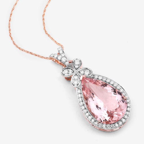 Colgante de Morganita y Diamante Blanco de 8.14 Quilates en Oro Rosa de 14K