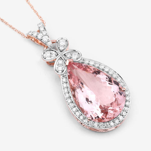 Colgante de Morganita y Diamante Blanco de 8.14 Quilates en Oro Rosa de 14K