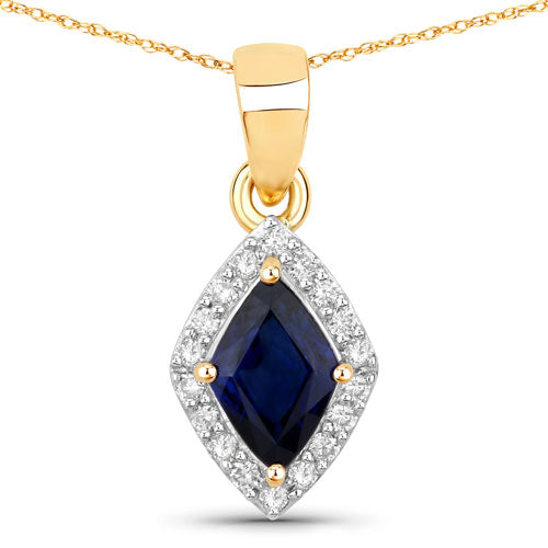 Colgante de Zafiro Azul y Diamante de 0.92 Quilates en Oro de 14K