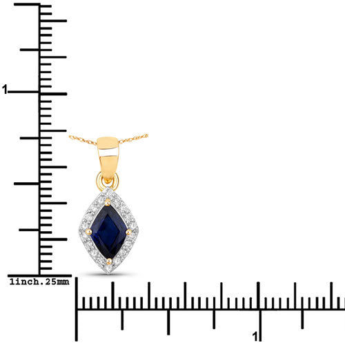 Colgante de Zafiro Azul y Diamante de 0.92 Quilates en Oro de 14K