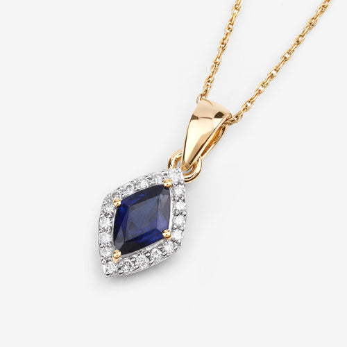 Colgante de Zafiro Azul y Diamante de 0.92 Quilates en Oro de 14K