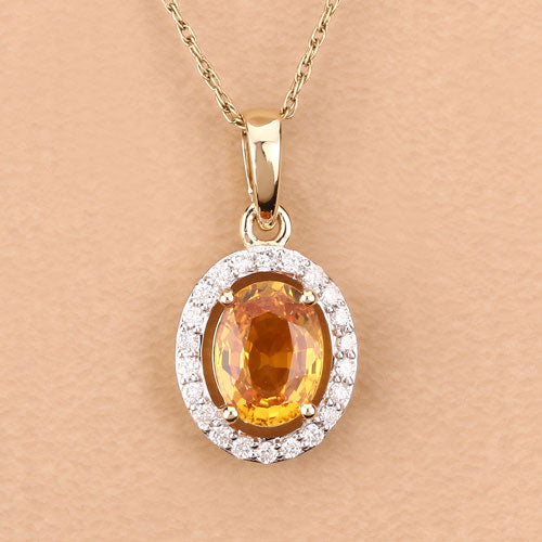 Colgante de Zafiro Amarillo y Diamante de 1.78 Quilates en Oro de 14K