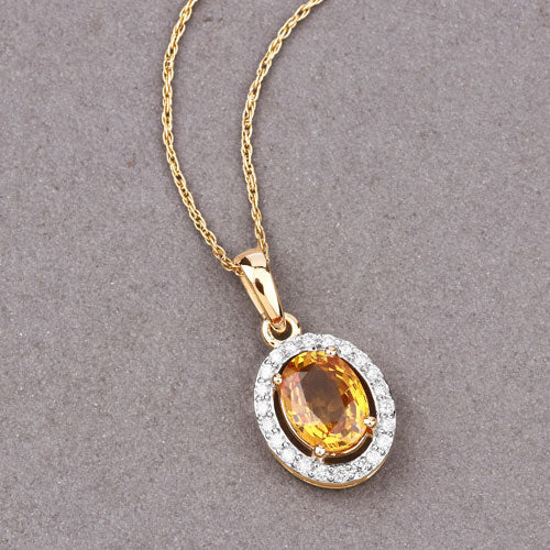 Colgante de Zafiro Amarillo y Diamante de 1.78 Quilates en Oro de 14K