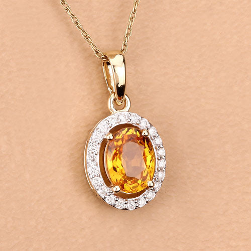 Colgante de Zafiro Amarillo y Diamante de 1.78 Quilates en Oro de 14K