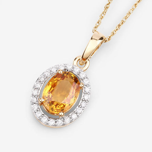 Colgante de Zafiro Amarillo y Diamante de 1.78 Quilates en Oro de 14K