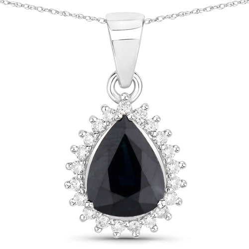 Pendentif en or blanc 14K avec saphir bleu de 2,09 carats et diamants