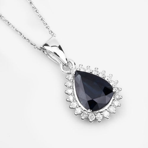 Pendentif en or blanc 14K avec saphir bleu de 2,09 carats et diamants