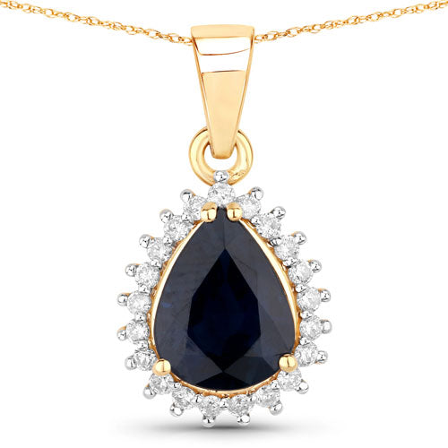 2.09 Carat Genuine Blue Sapphire and White Diamond Pendant