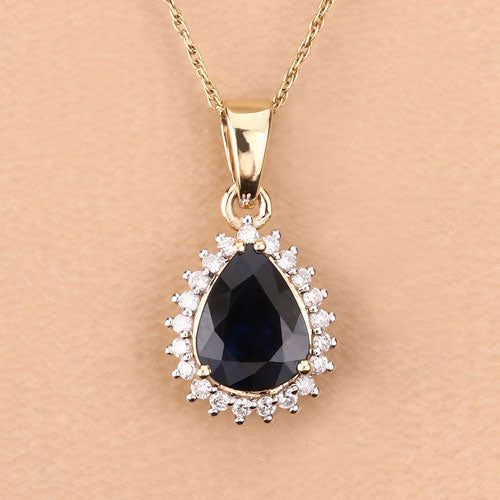 2.09 Carat Genuine Blue Sapphire and White Diamond Pendant