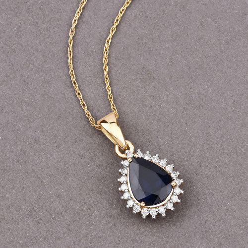 2.09 Carat Genuine Blue Sapphire and White Diamond Pendant
