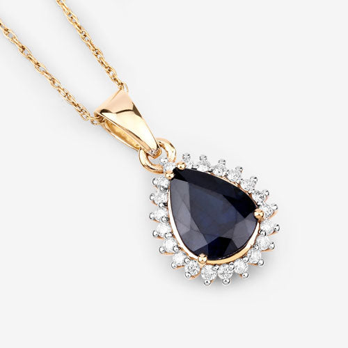 2.09 Carat Genuine Blue Sapphire and White Diamond Pendant