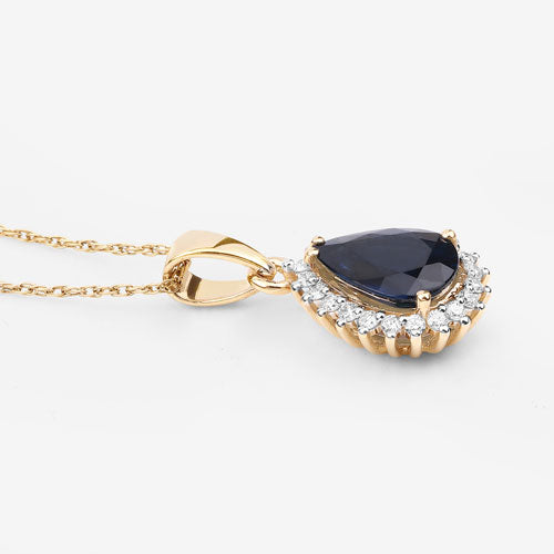 2.09 Carat Genuine Blue Sapphire and White Diamond Pendant