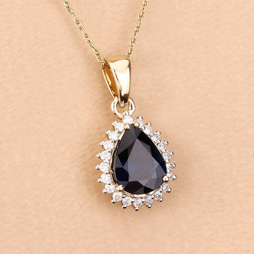 2.09 Carat Genuine Blue Sapphire and White Diamond Pendant