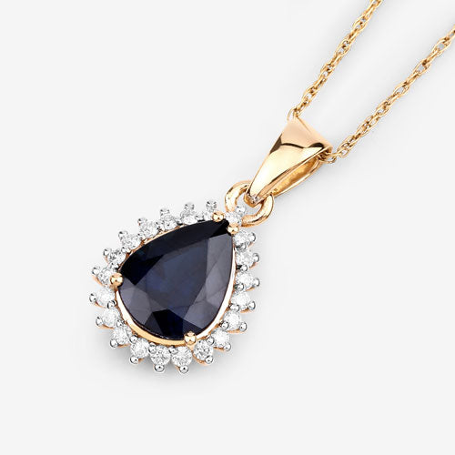 2.09 Carat Genuine Blue Sapphire and White Diamond Pendant