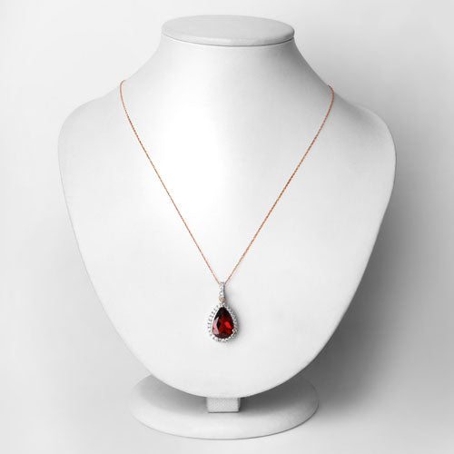 Pendentif en rhodolite véritable de 3,29 carats et diamants blancs en or rose 14K