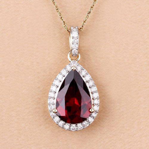 Colgante de 3.29 quilates de rodolita genuina y diamantes blancos en oro amarillo de 14 quilates