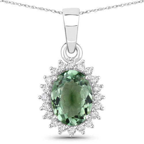 1.39 Carat Green Tourmaline and Diamond 14K White Gold Pendant