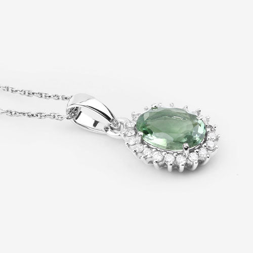 1.39 Carat Green Tourmaline and Diamond 14K White Gold Pendant