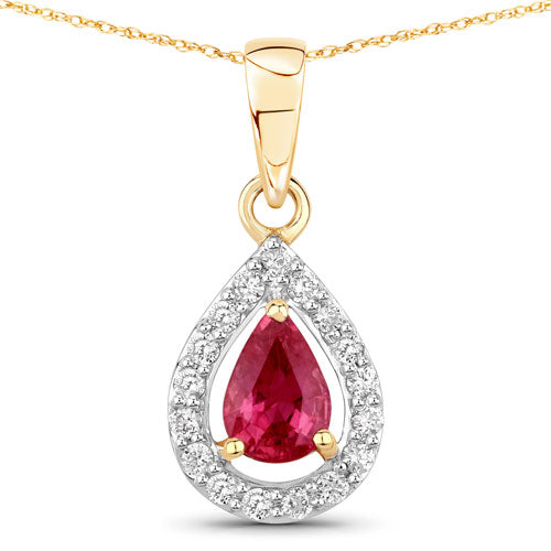 1.03 Carat Genuine Ruby and White Diamond Pendant in 14K Yellow Gold