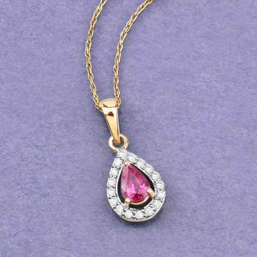 1.03 Carat Genuine Ruby and White Diamond Pendant in 14K Yellow Gold
