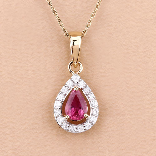 1.03 Carat Genuine Ruby and White Diamond Pendant in 14K Yellow Gold