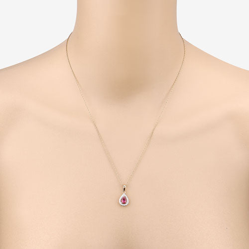 1.03 Carat Genuine Ruby and White Diamond Pendant in 14K Yellow Gold