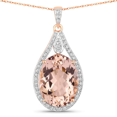 Pendentif en Morganite et Diamant Blanc de 9,31 Carats en Or Rose 14K