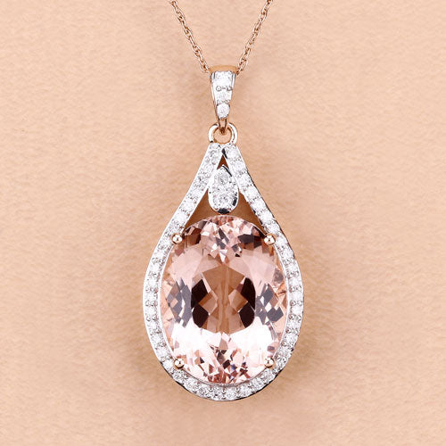 Pendentif en Morganite et Diamant Blanc de 9,31 Carats en Or Rose 14K