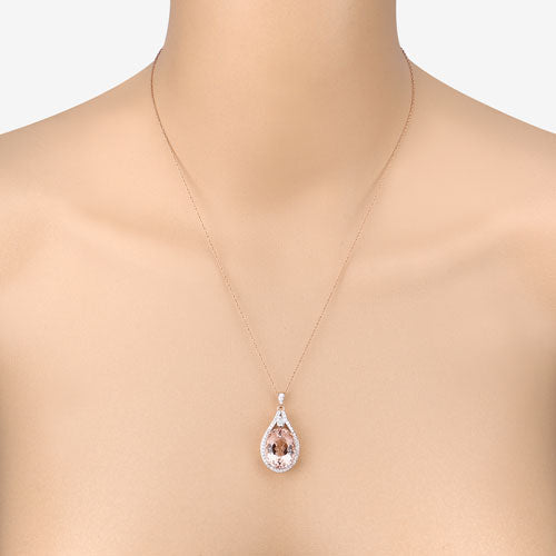 Pendentif en Morganite et Diamant Blanc de 9,31 Carats en Or Rose 14K