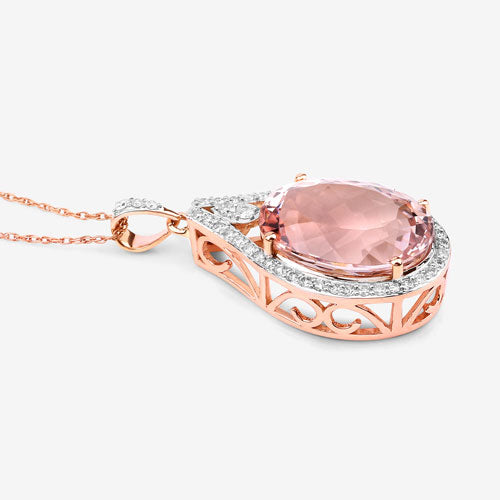 Pendentif en Morganite et Diamant Blanc de 9,31 Carats en Or Rose 14K