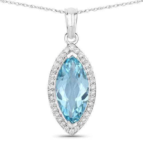 Pendentif en or blanc 14K avec aquamarine et diamants de 2,55 carats