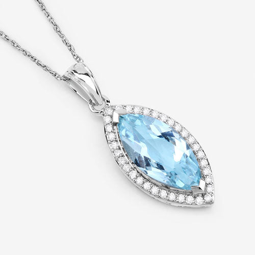 Pendentif en or blanc 14K avec aquamarine et diamants de 2,55 carats
