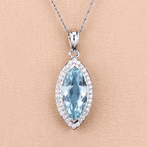 Pendentif en or blanc 14K avec aquamarine et diamants de 2,55 carats