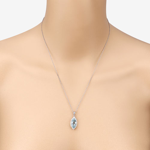 Pendentif en or blanc 14K avec aquamarine et diamants de 2,55 carats