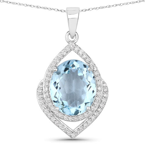 Colgante de Aguamarina y Diamante de 3.82 Quilates en Oro Blanco de 14K